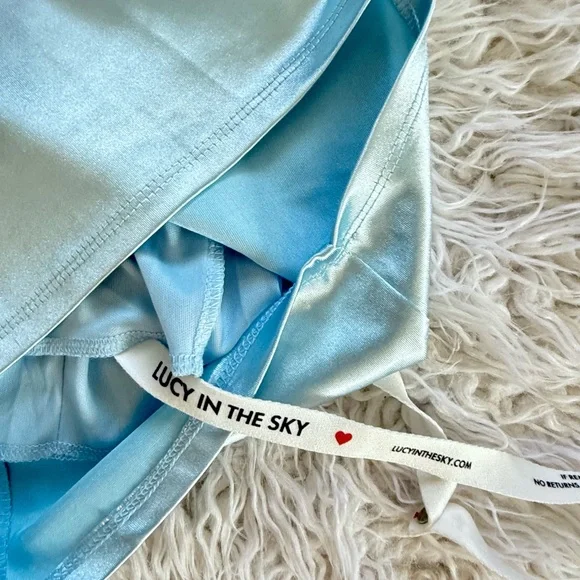 NWT Lucy in the Sky Blue Satin Cutout Bodycon Dress - Picture 9 of 10